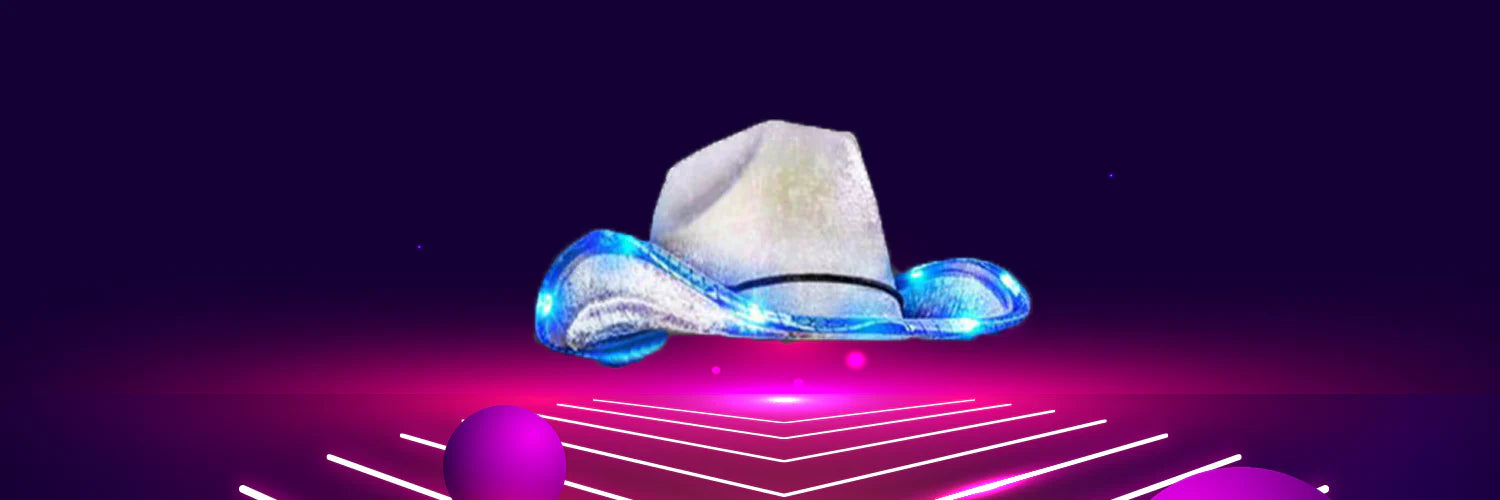 Unique Features of Light Up Purple Iridescent Space Cowboy Hat!