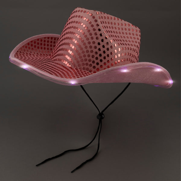 LED Light Up Flashing Pink Cowboy Hat With Sequins - Pack of 2