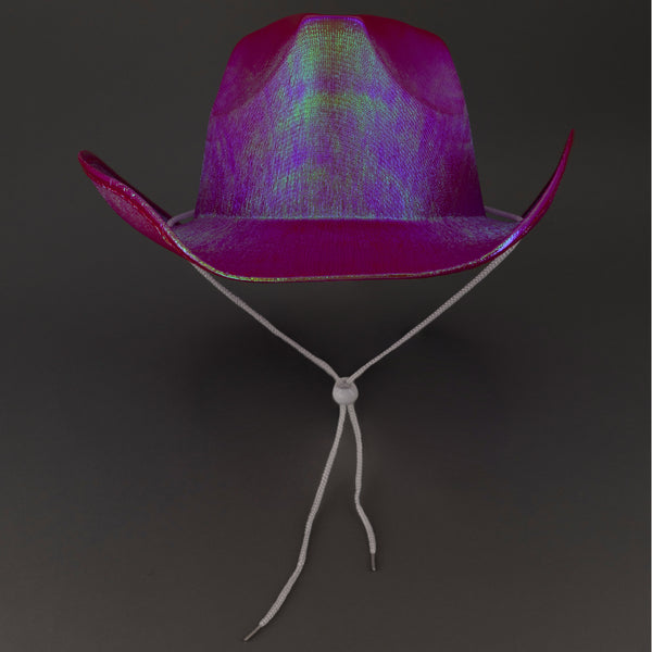 Pink Sparkly Holographic Iridescent Space Cowboy Hats - Pack of 2