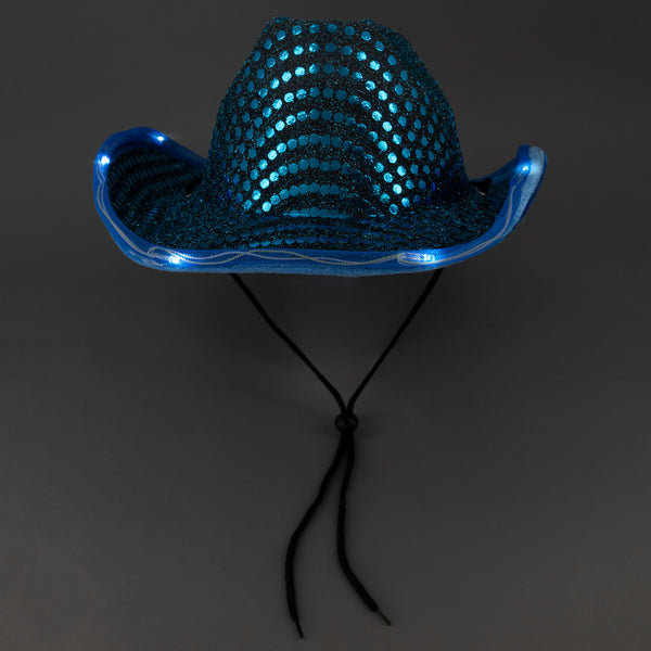 LED Light Up Flashing Teal Cowboy Hat With Sequins