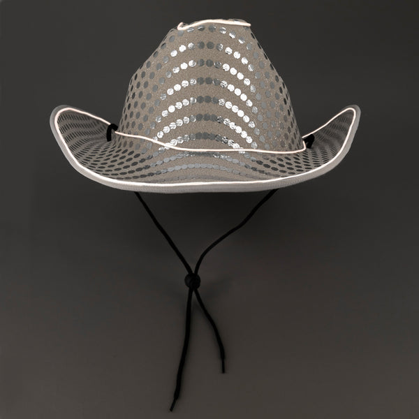 White Sequin LED Flashing El Wire Glow Cowboy Hat