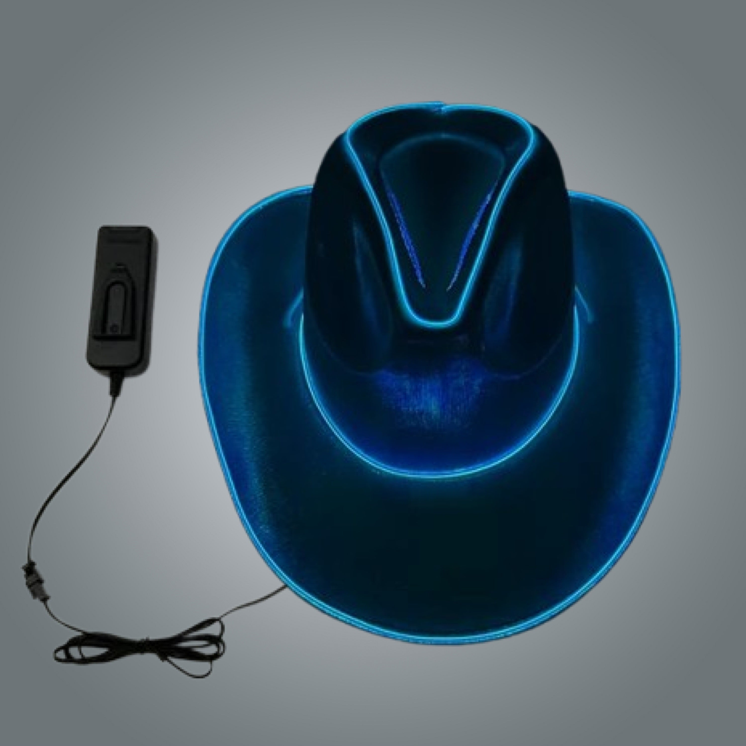 Two Blue EL WIRE Light Up Iridescent Space Cowboy Hats