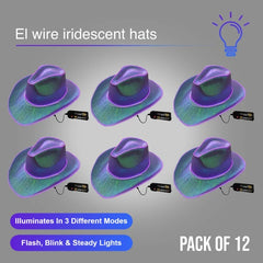 EL WIRE Light Up Iridescent Space Purple Cowboy Hat - Pack of 12 Hats
