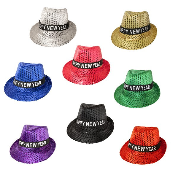 New Year's Eve Party Supplies - 3 Pack Fedora Hats With Shiny Sequins In Gold, Silver & Black For Men & Women