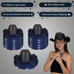 LED Light Up Flashing Sequin Black Cowboy Hat - Pack of 96 Hats
