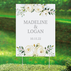 Personalized White Floral Yard Sign