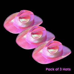 Sparkly Iridescent Glitter Space Pink Cowboy Hats - Pack of 3