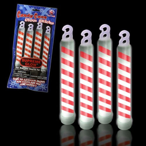 Candy Cane 6 Glow Sticks - Red & White Swirl