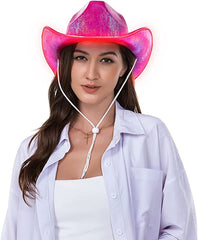 Light Up EL Wire Red Iridescent Holographic Space Cowboy Cowgirl Hat