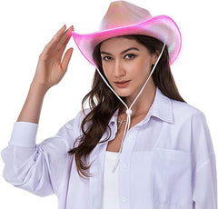 Light Up EL Wire Pink Iridescent Holographic Space Cowboy Cowgirl Hat