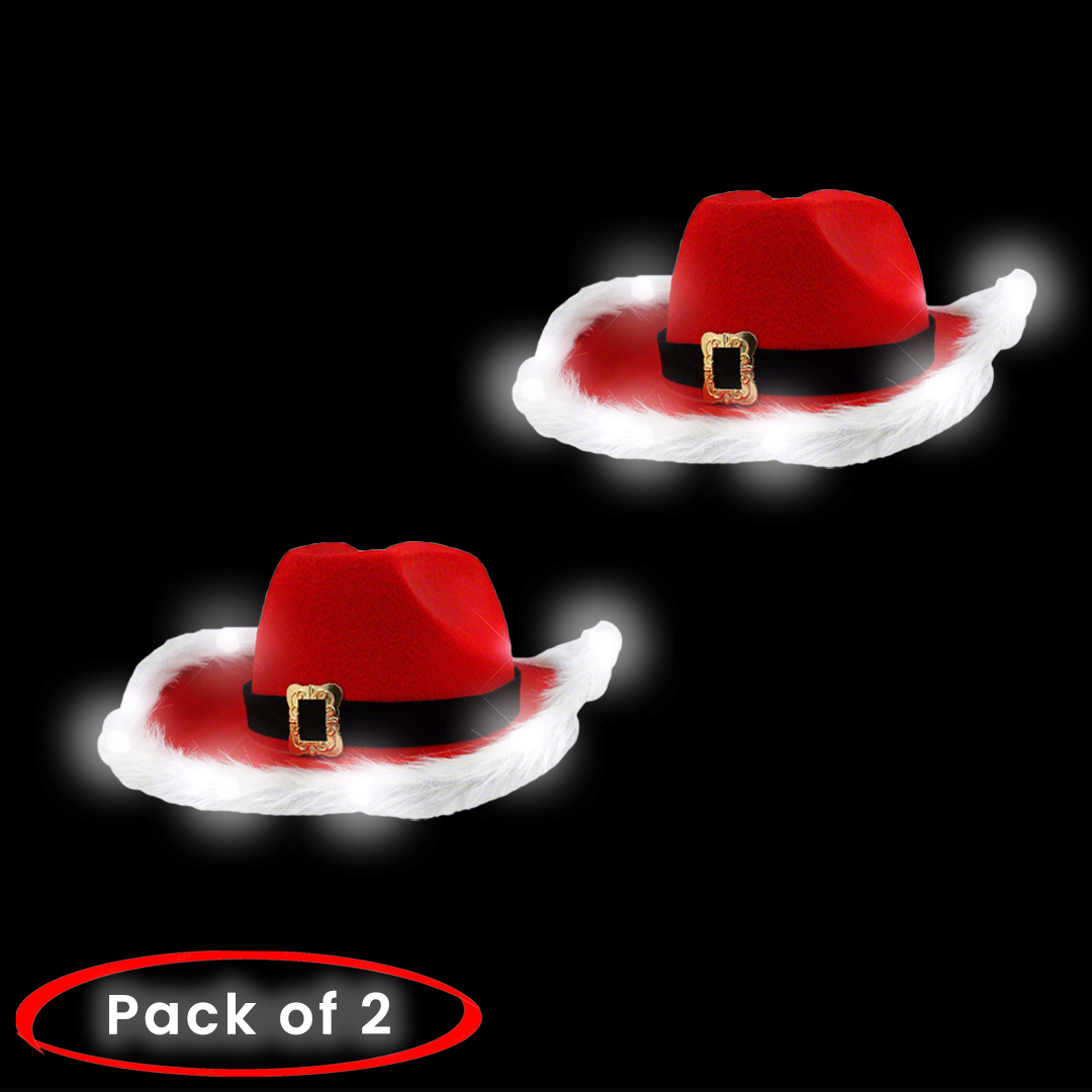 Two Light Up LED Santa Claus Christmas Cowboy Hats |