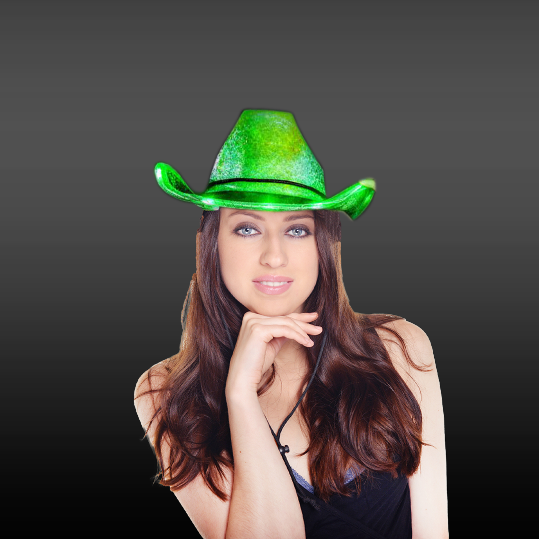 LED Light Up Green Iridescent Space Cowboy Hat - Main Image