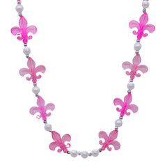 40" Acrylic Light Pink And Hot Pink Fleur De Lis Beads Necklace