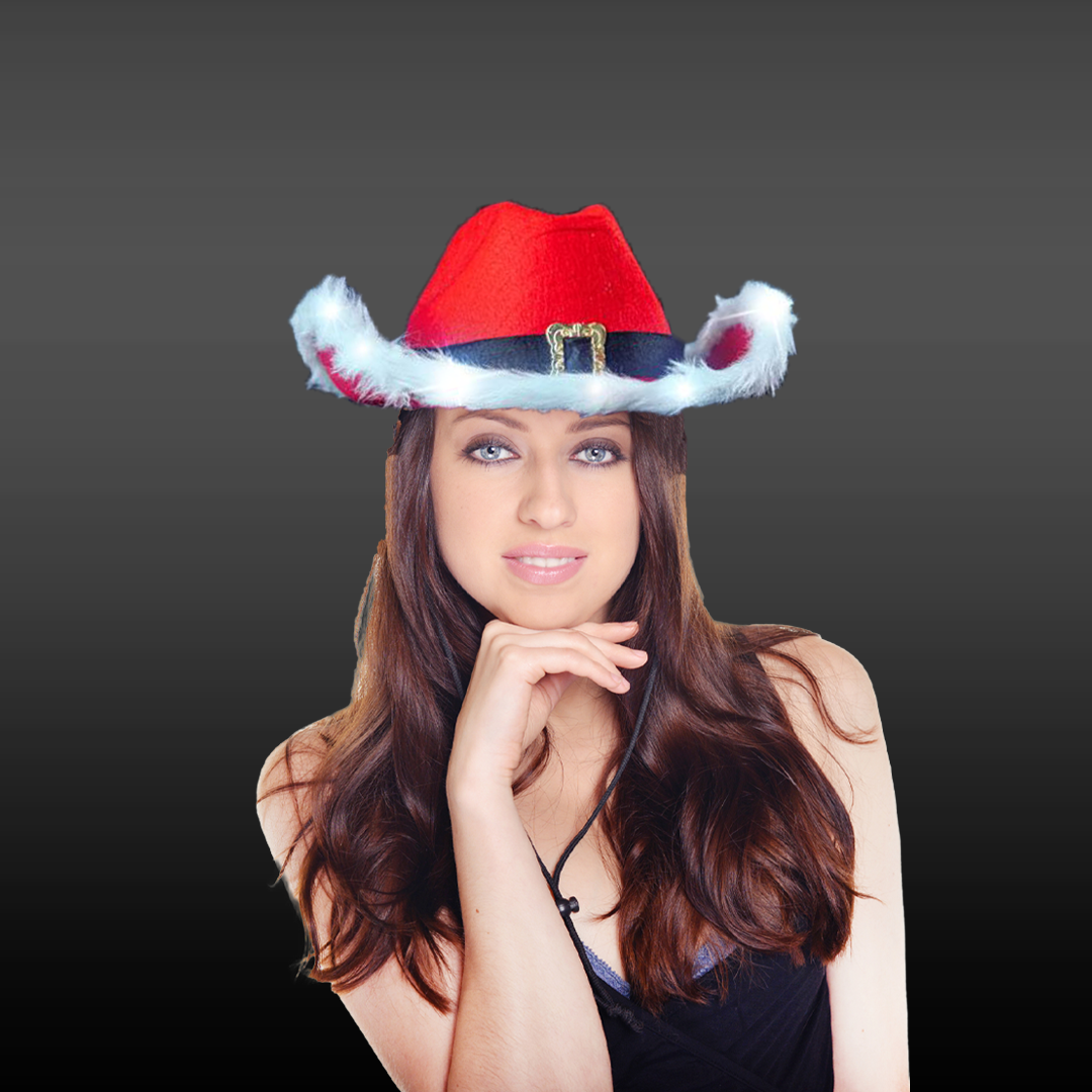 Light Up LED Santa Claus Red Christmas Cowboy Hat PartyGlowz