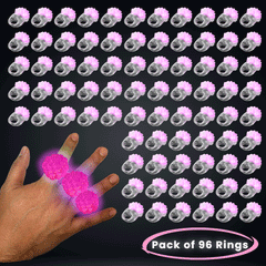 Pink LED Light Up Flashy Blinky Jelly Bumpy Rings - Pack of 96