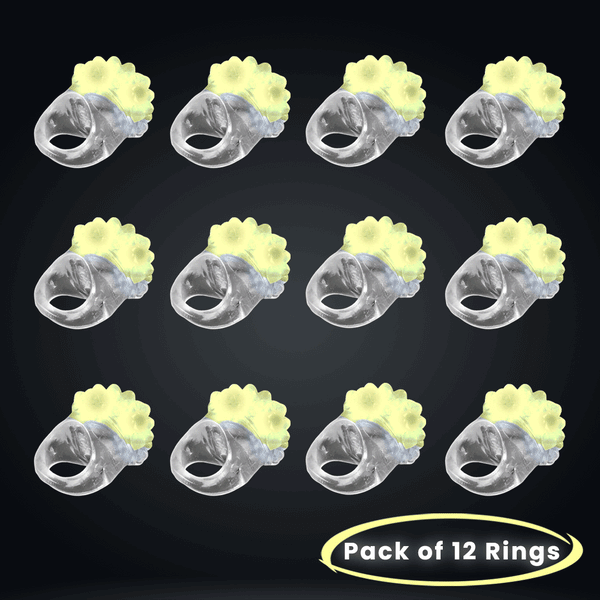 Yellow LED Flashing Jelly Bumpy Light Up Rings - Pack of 12