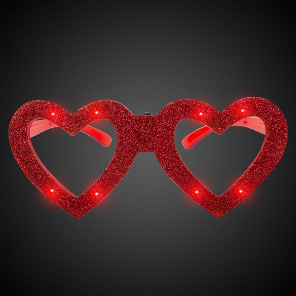 LED Light Up Valentine Red Heart Glitter Glasses