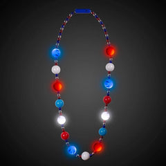 LED Light Up Bead Necklace-Patriotic Colors - Red Blue White
