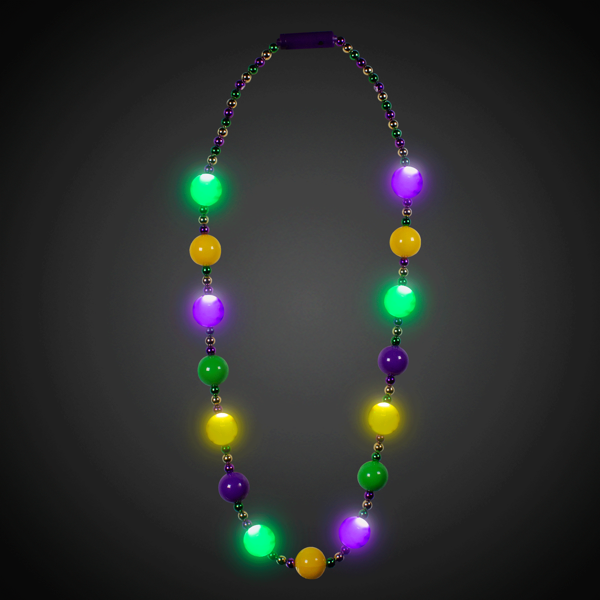 LED Light Up Flashing Mardi Gras Beads Necklace