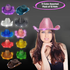 LED Light Up Flashing Sequin Cowboy Hats - 11 Assorted Colors Pack of 12 Hats