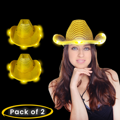 LED Flashing Gold Cowboy Hat With Sequins Pack of 2