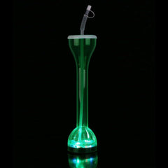 LED Light Up Flashing Green 17 Oz Yard Glass With Straw