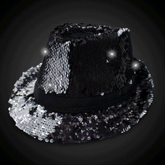 LED Flashing Color-Changing White Sequin Fedora Hat