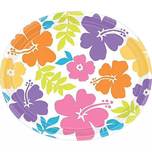 12 Inch Hibiscus White Oval Plates