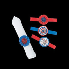 Patriotic Red, White & Blue Fan Napkin Rings - 12 Pieces