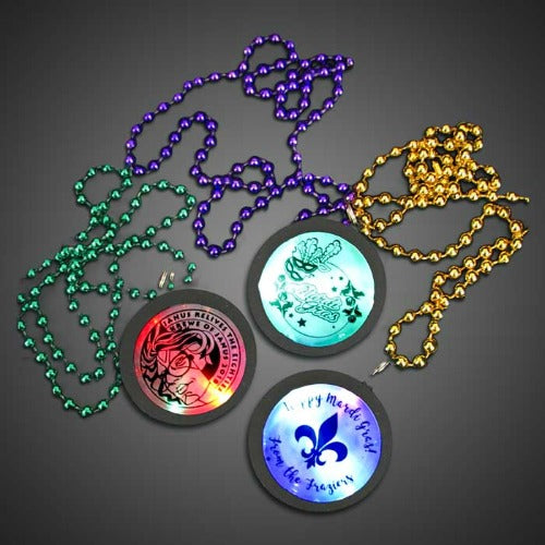 thumbnail image 2 of Flashing Mardi Gras Beaded Necklace | Purple, Green & Gold With LED Lights | 31-Inch Light Up Beads 2 of 12