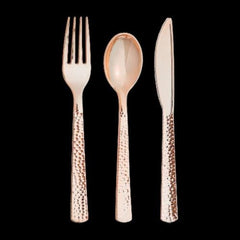 Metallic Rose Gold Hammered Assorted Cutlery Set