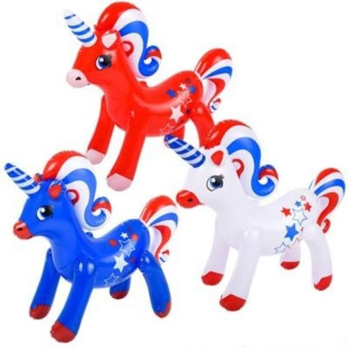 24 Patriotic Unicorn Inflate - Pack of 12 Inflatable Unicorn Toys