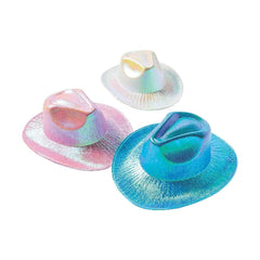 Sparkly Metallic Holographic Iridescent Cowboy Hats - Assorted Pack of 12