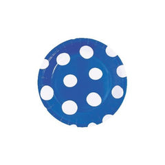 Royal Blue Polka Dot Round Paper Dessert Plates