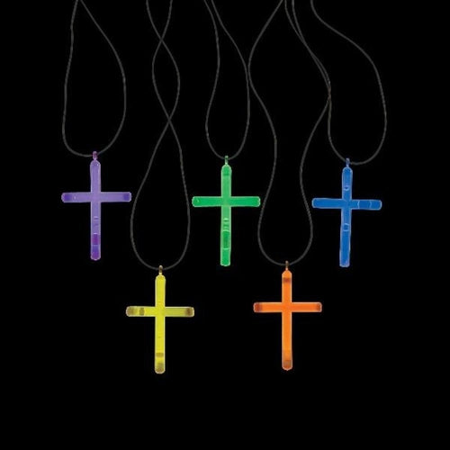 Fun Express Glow Stick Cross Necklaces - 50 Pieces - Religious Party Favors and Giveaways