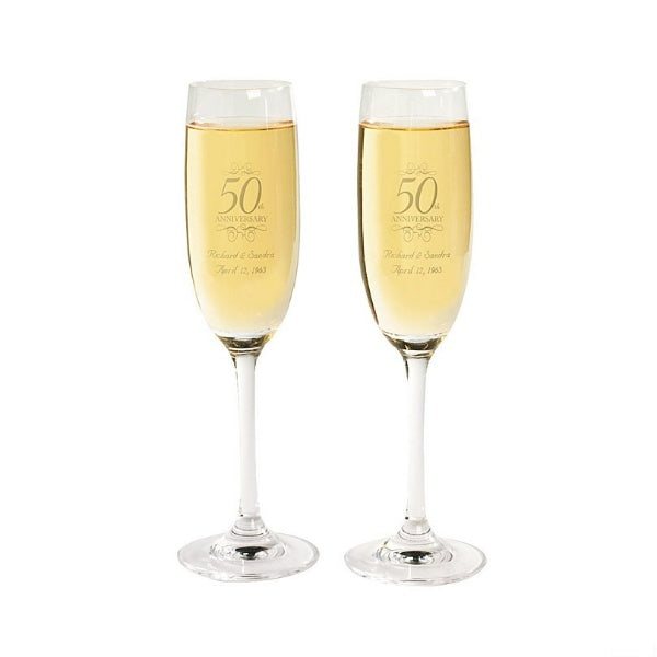 50th Anniversary Personalised Glass Champagne Flutes