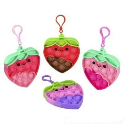 4 Valentines Strawberries Bubble Popper Clip Ons
