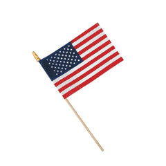 6" X 4" Small Cloth American Flags On Wooden Sticks