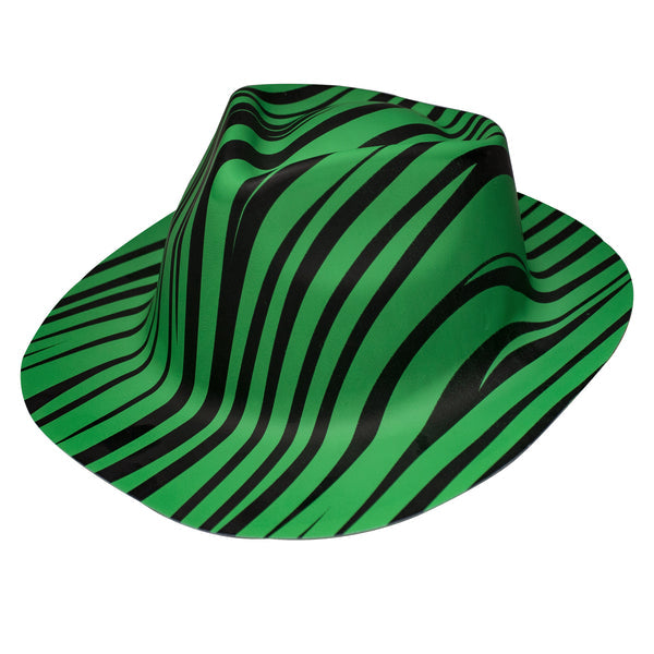 Animal Print Striped Green Fedora Hat - Main Image