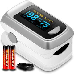 Fingertip Pulse Oximeter, Blood Oxygen Saturation Monitor with OLED Screen and Batteries