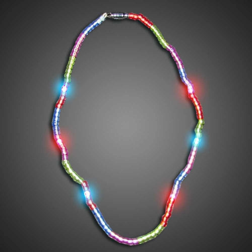 LED Light Up Flashing Mardi Gras Beads Necklace