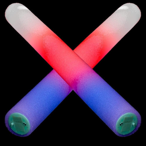 LED Light Up Tri-Color Red Blue White Foam Sticks