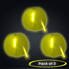 12 Inch Glow in The Dark Yellow Beach Balls - Pack of 3