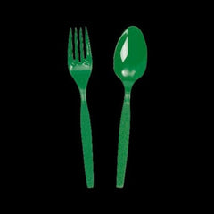Green Plastic Fork & Spoon Cutlery Set