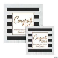 Personalized Congrats Grad Stripe Paper Luncheon Napkins