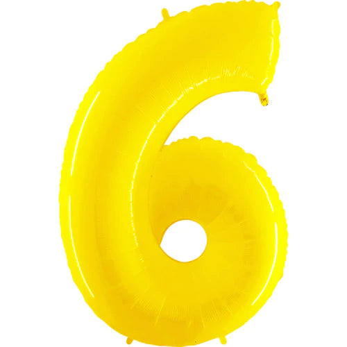 40 Number 6 - Yellow Foil Mylar Balloon