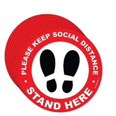 Social Distancing Floor Tile Decals Social Distancing Signage-Stand Here Red Circle-Pack of 10