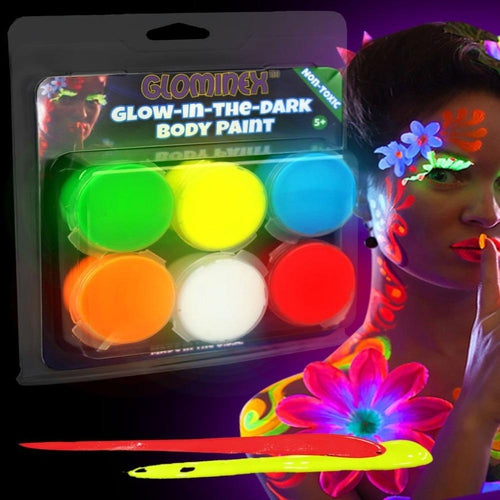 Glominex Glow Body Paint 1oz Jars - 6 Colors Assorted