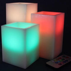 LED Multi Color Flameless Wax Square Candles with Remote and Timer
