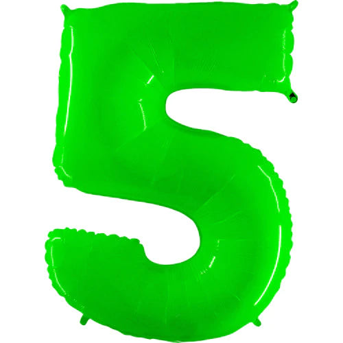 40 Number 5 - Neon Lime Green Foil Mylar Balloon